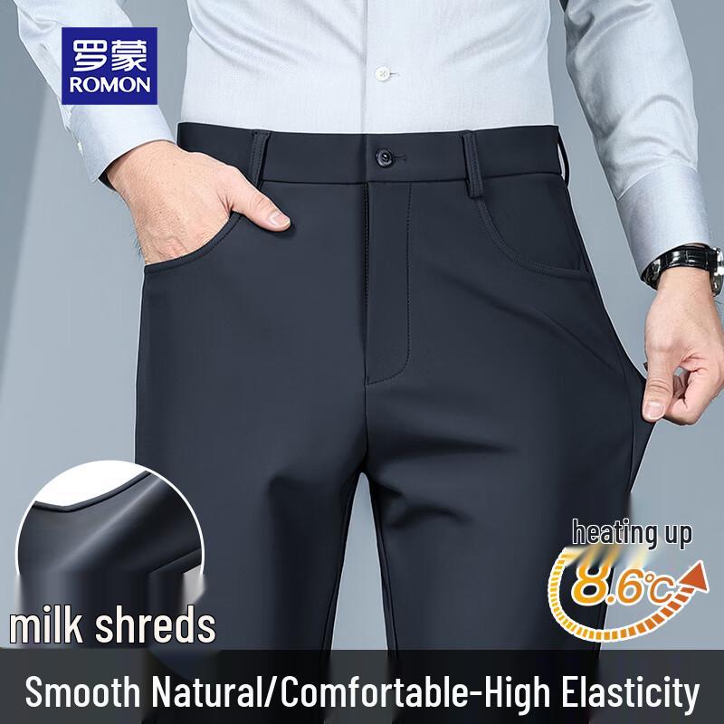 

Romon Men s Autumn/Winter High-End Three-Proof Warm Business Casual Trousers 32