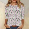 Women's Fashion Casual Round Neck 3/4 Sleeve Loose  Printed T-Shirt Ladies Top