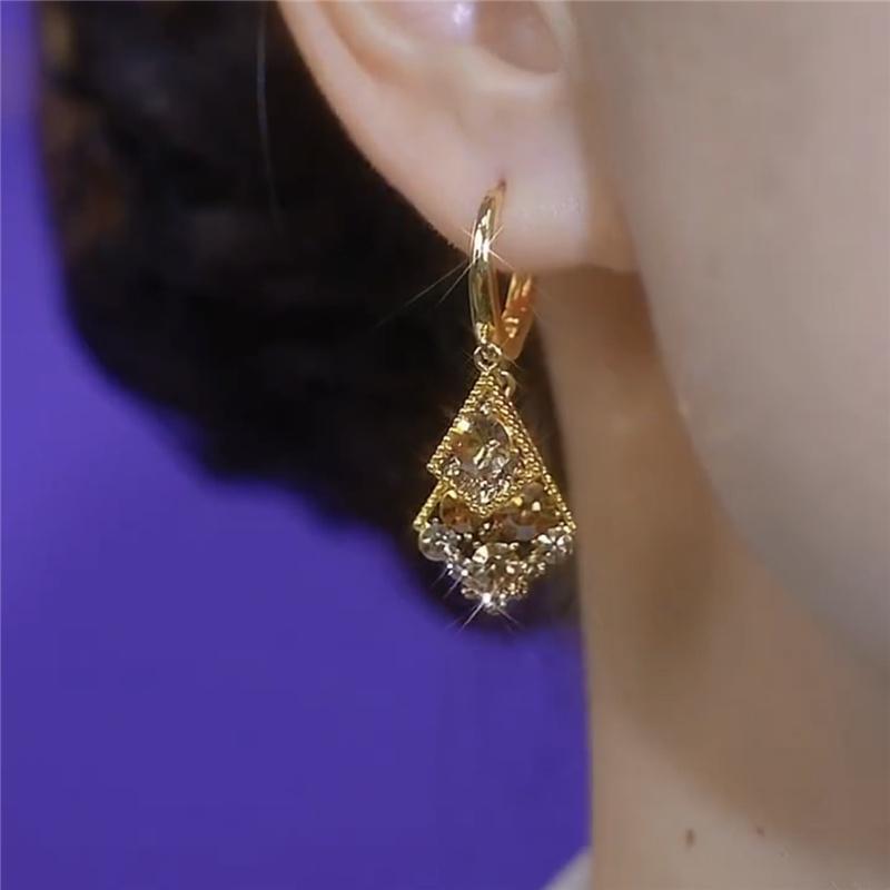 Retro-Flash Sparkle Kaffee Farbe Zirkon Geometrie Doppel Diamant Ohrringe Frauen Schmuck Mädchen Geschenk