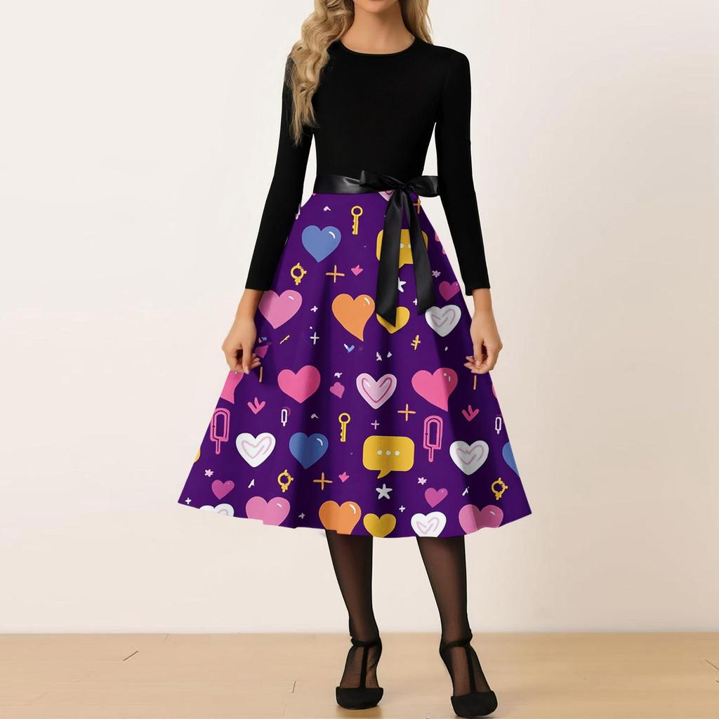 Women's Casual Fashion Valentine's Day Heart-themed Retro Round Neck Dress