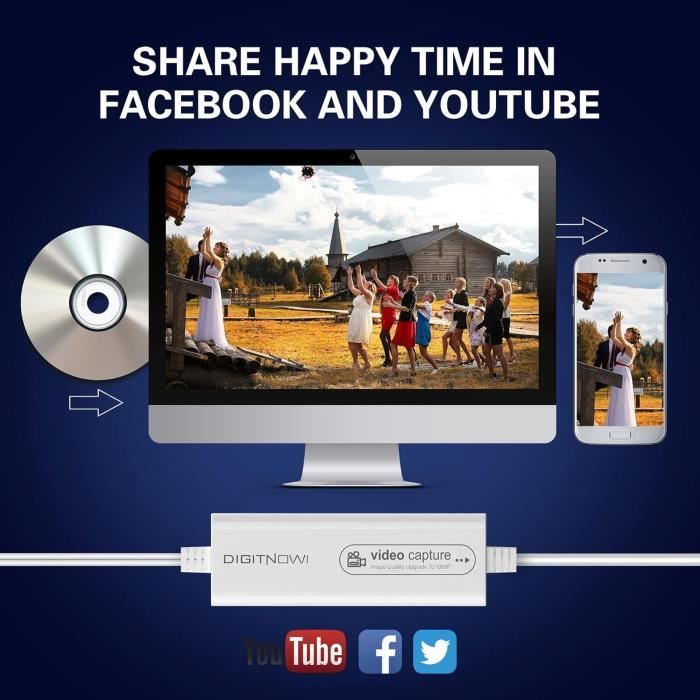 DIGITNOW USB 2.0 karta pro zachytávání videa, převodník VHS videorekordéru TV na DVD