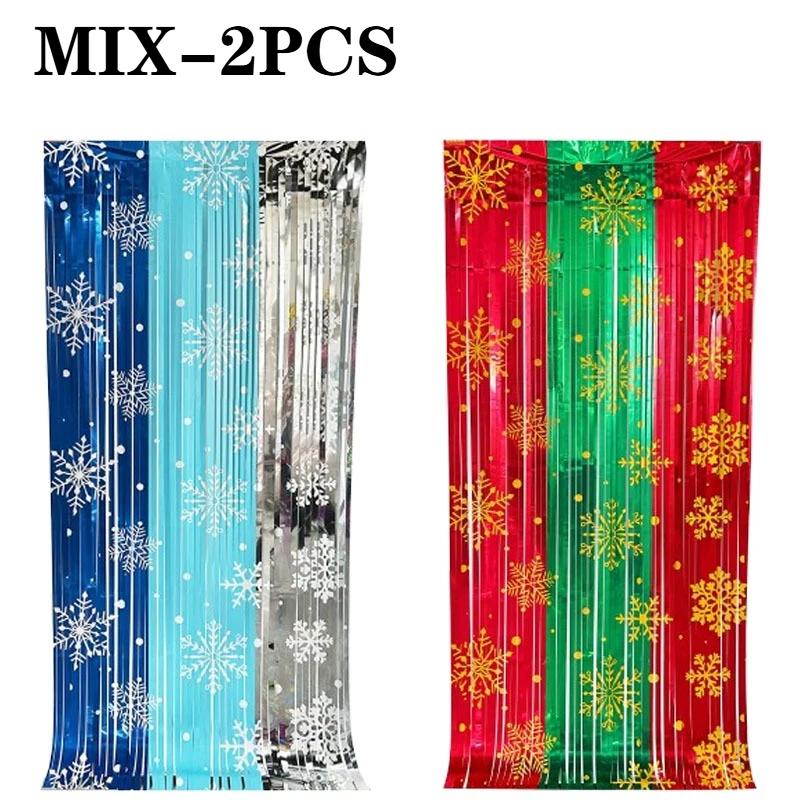 1-10PC Snowflake Tinsel Curtain Christmas Eve Party Decoration Metallic Foil FringeBackdrop for BirthdayWeddingPhotography Props