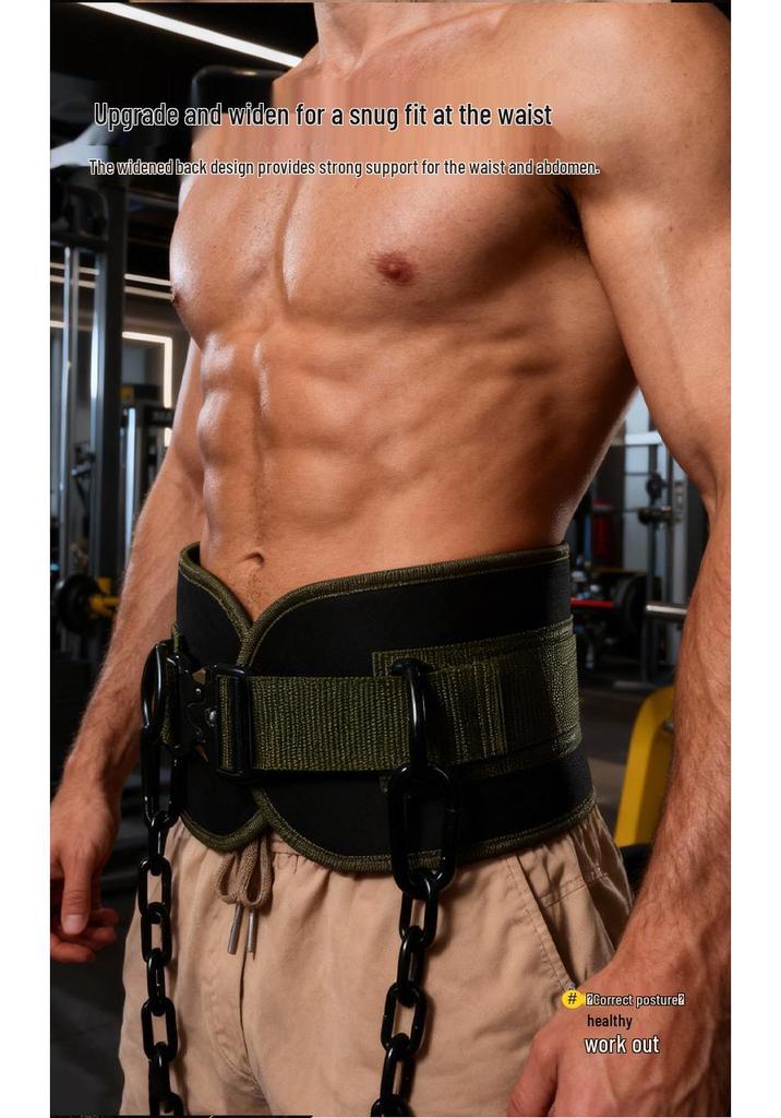 Weighted Fitness Belt with Lumbar Support for Pull-Ups, Squats, and Double Bar Exercises Featuring Iron Chain.