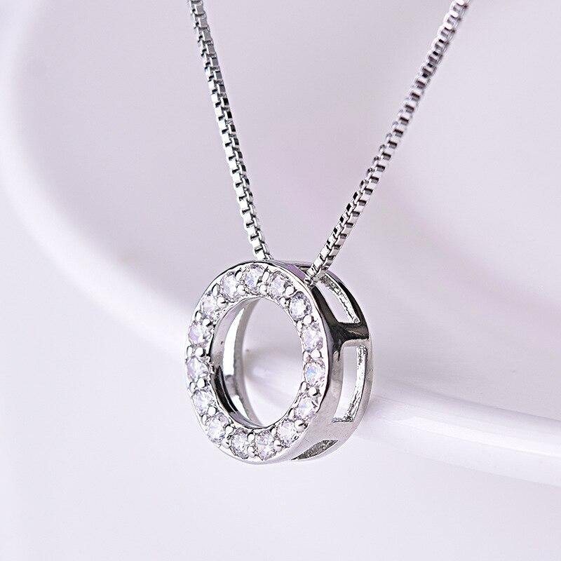 Huitan New Trendy Circle Necklace with Cubic Zirconia Simple Stylish Clavicle Chain Necklace for Women Wedding Eternity Jewelry