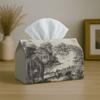 1pc, 2D Flat Printing, Tissue Box French-Style Landscape Architecture, Black And White Landscape Patterns Printed Tissue Box, Suitable for Bathrooms, 