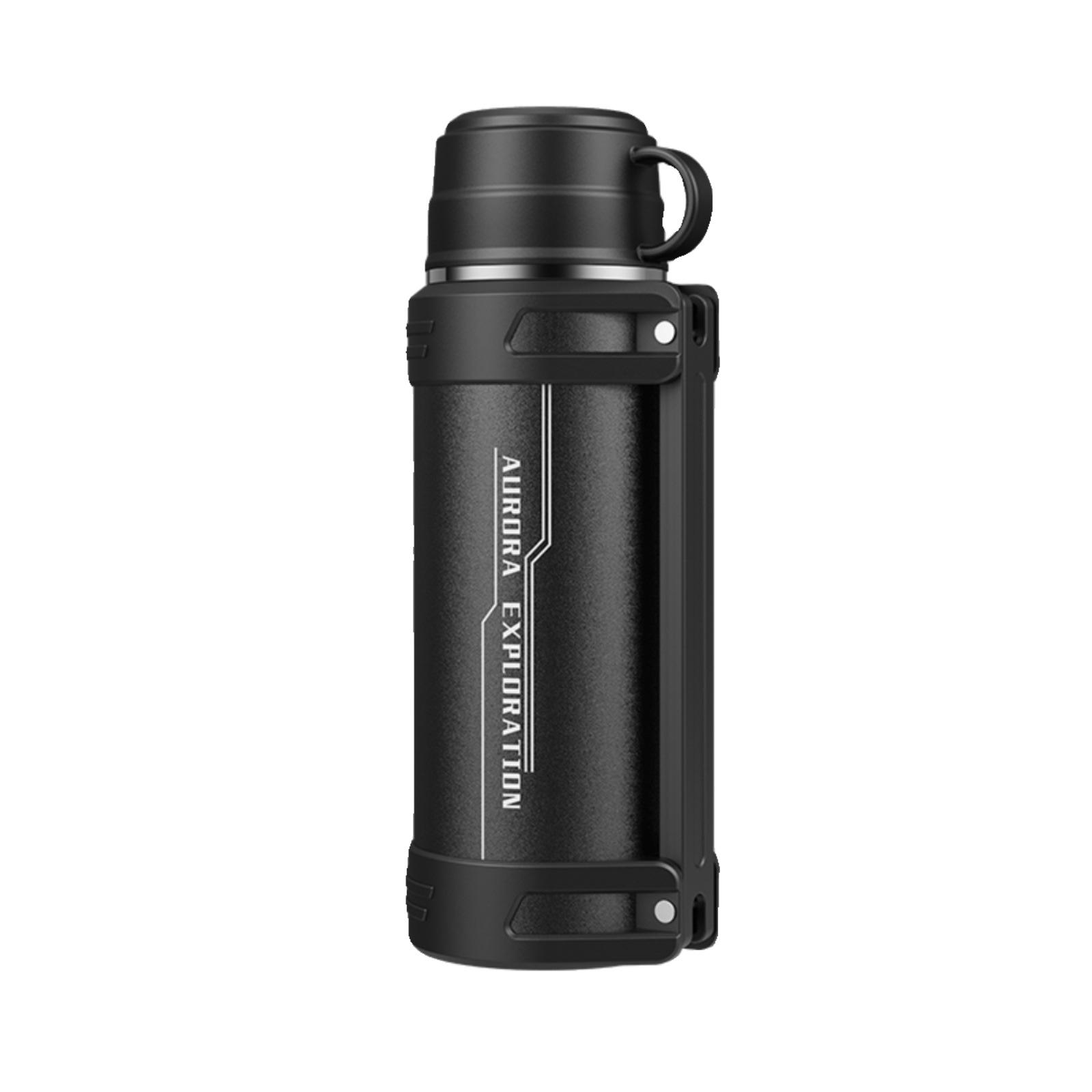 

316 Stainless Steel Men s Large Capacity Portable Thermos Flask for Outdoor Travel and Construction Site Use Black 1600ml with Strap and Tea Strainer