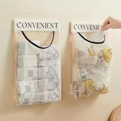 2pcs/4pcs Wall Mount Mesh Trash Bag Dispenser for Kitchen And Bathroom - Large Capacity Hanging Organizer with Convenient Labels, Plastic Bag Storage