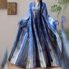 Chinesischer Tang-Dynastie-Stil Hanfu Blau Jungfräulich Serie Bestickt Brustlang Sommer Alltagsanzug