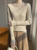 Women's Slim-Fit Wool Sweater with Rhinestone Design, Solid Color Base Layer