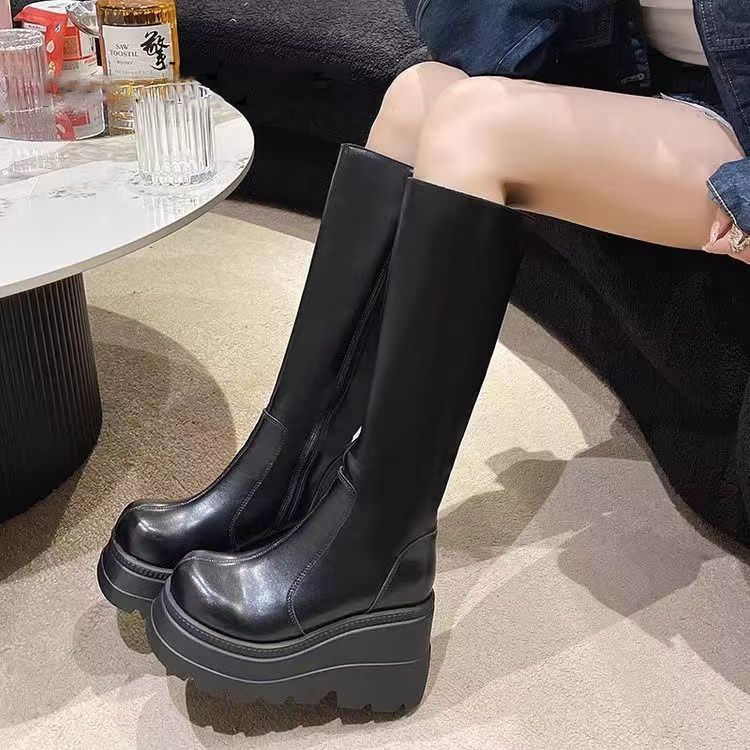 Big-headed Spice Girl Knight Boots Tall Boots Thick-soled Goth Small Height Boots y2k2025 Autumn New