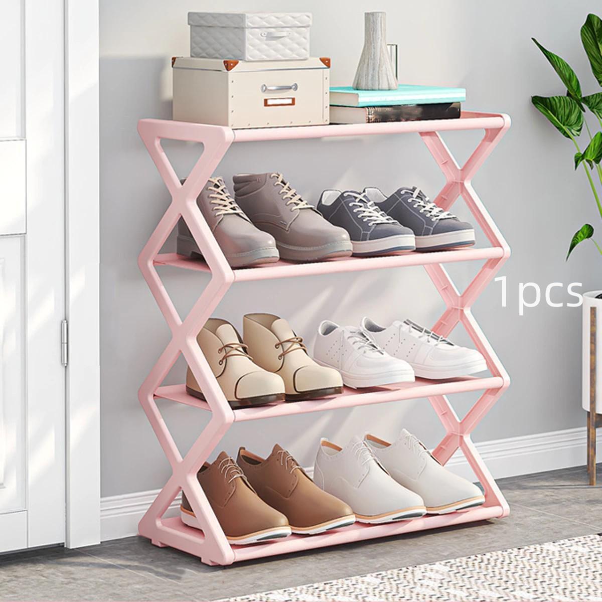 

X-образная полка для обуви для дома, многофункциональная стальная сборная коробка для обуви для студентов, общежития, пылезащитная полка для хранения 1pcs розовый