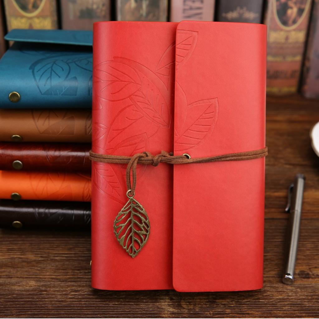 Korean Retro A5 Ring Binder Imitation Leather Notebook Journal with Autumn Leaves Design A6 Ring Binder