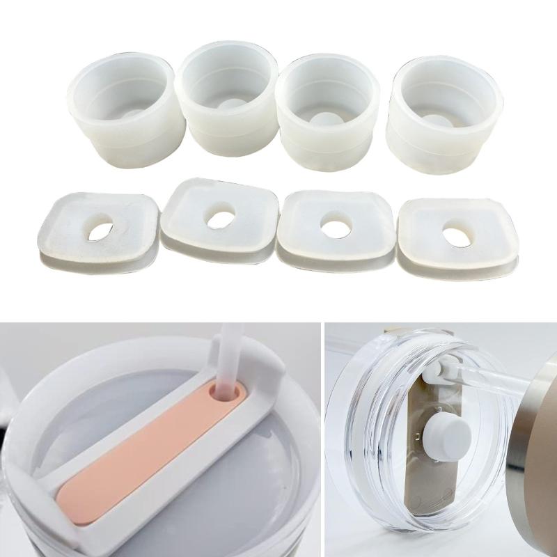 8Pieces Silicone Spill Proof-Stopper Set Leak-Stopper for Cup Straw Cover Cap Square Spill-Stopper Round Leak-Stopper
