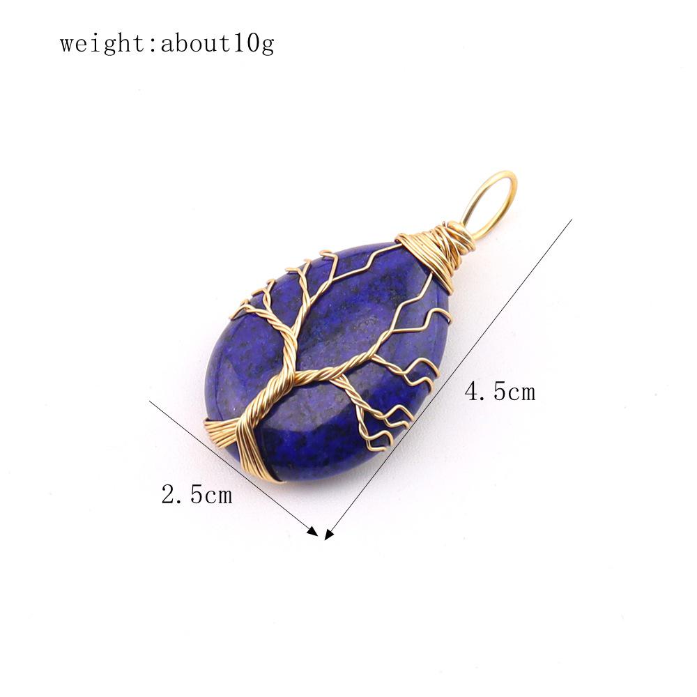 Natural Stone Agate Water Drop Tree of Life Pendant Necklace N781