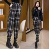 Autumn/Winter Women's High Waist Haren Pants with Plush Thickened Checkered Casual Pants