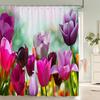 Rurality Fresh Flowers Wall Shower Curtains Bathroom Shower Curtain 3D Fabric Bath Curtain With Hooks Waterproof Bath Screen