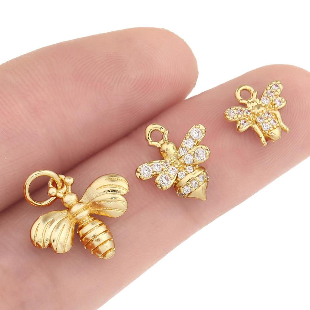 Copper Zircon Cute Bee Charms Pendants for Necklace Earring Bracelet Making