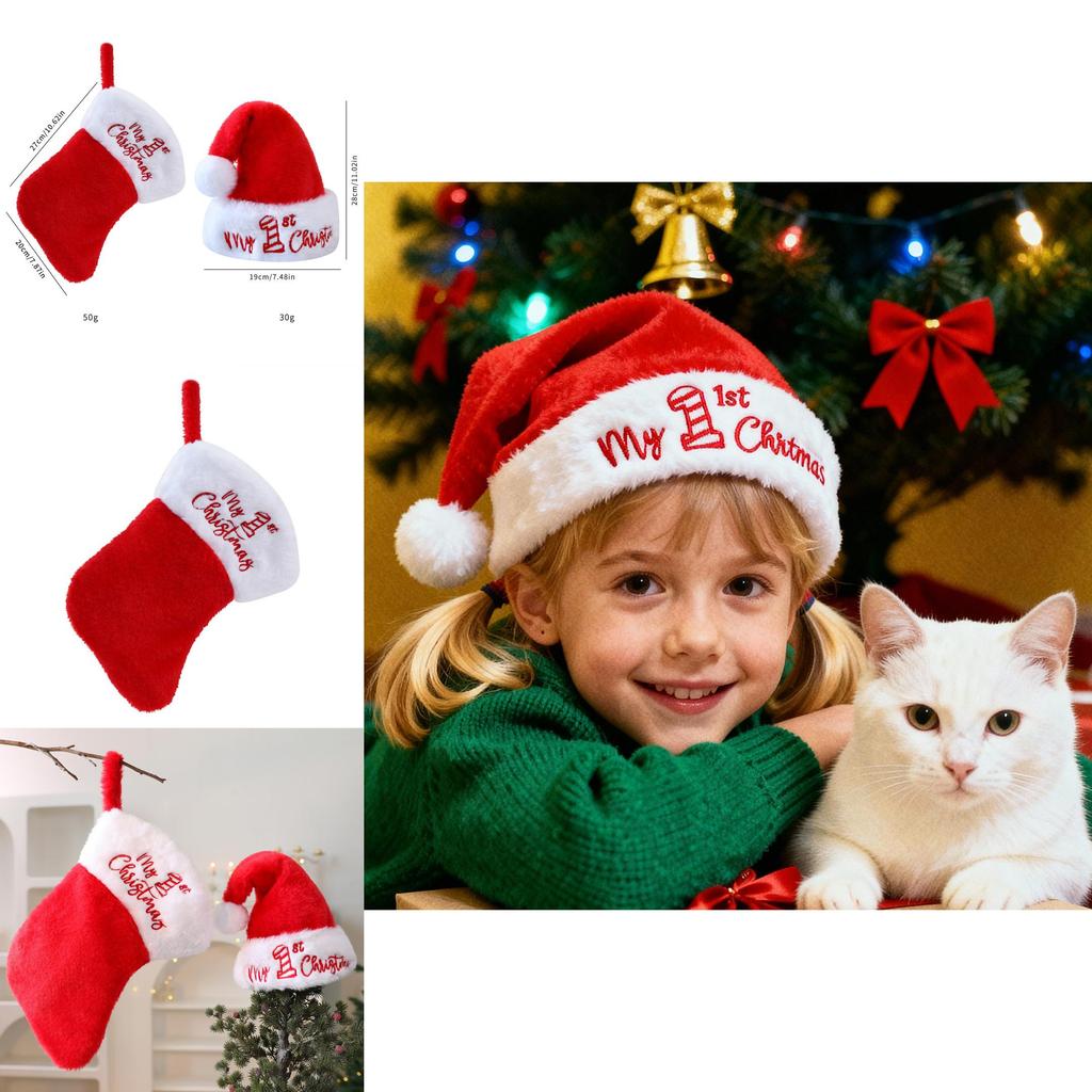 Holiday Christmas Plush Sock And Hat Set For Christmas Tree Ornaments And Gifts
