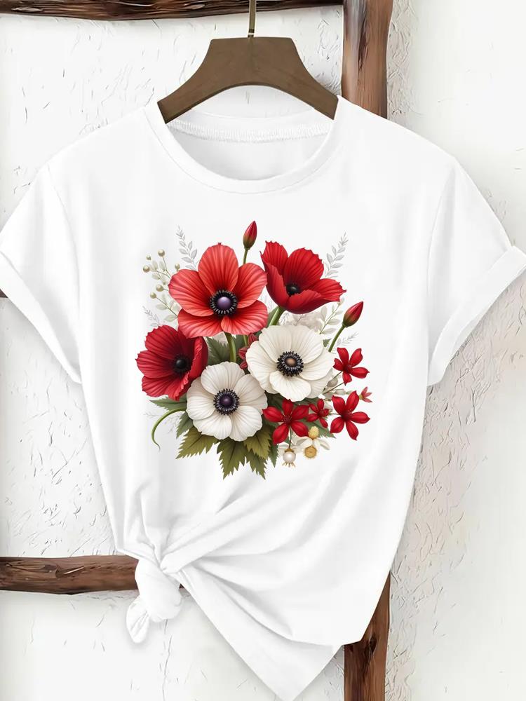 (Asian Size) trend flower sweet 90s Clothing T Shirt Print Female Woman Women Fashion Tee Top Short Sleeve Graphic T-shirts