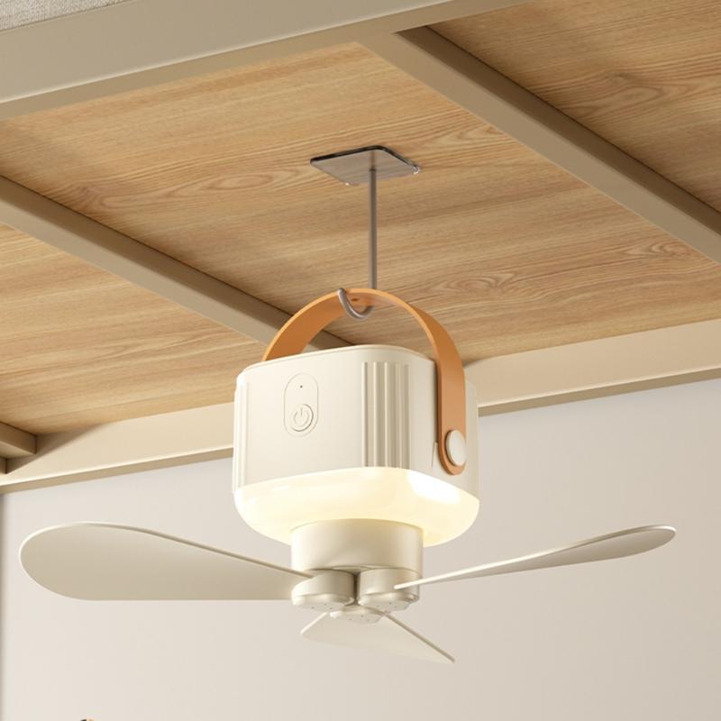 Remote Control USB Mini Ceiling Fan With LED Light 3 Speed Portable Hanging Fan For Camping Tent Outdoor Emergency