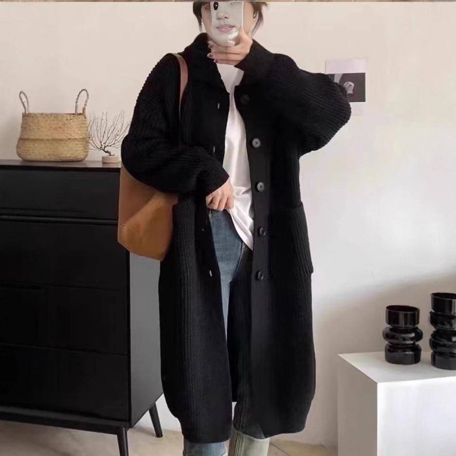 A Long Knitted Cardigan for Women In A Laid-back Style, Thick and Versatile Spring Sweater Coat