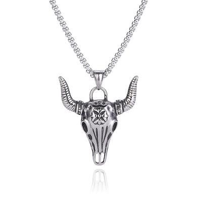 Punk Stainless Steel Bull Buffalo Skull Pendant Necklace Male Accessories Long Box Chain Vintage Hip Hop Men Jewelry Gift