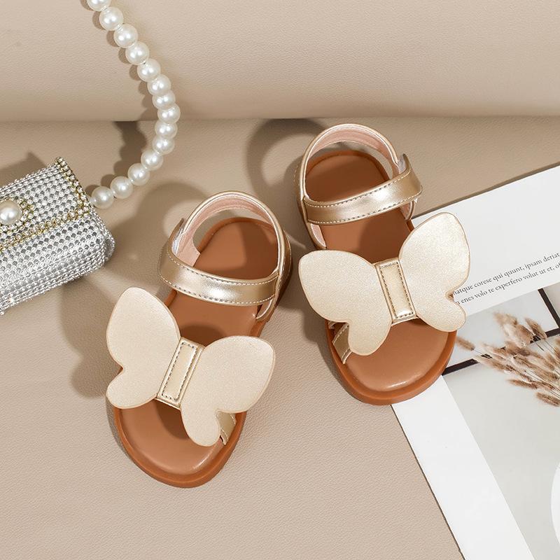 

Girls Open-Toe Sandals: Cute Butterfly Princess Shoes in White, Gold, and Black for Beach or Roman Style Size 31 золотий