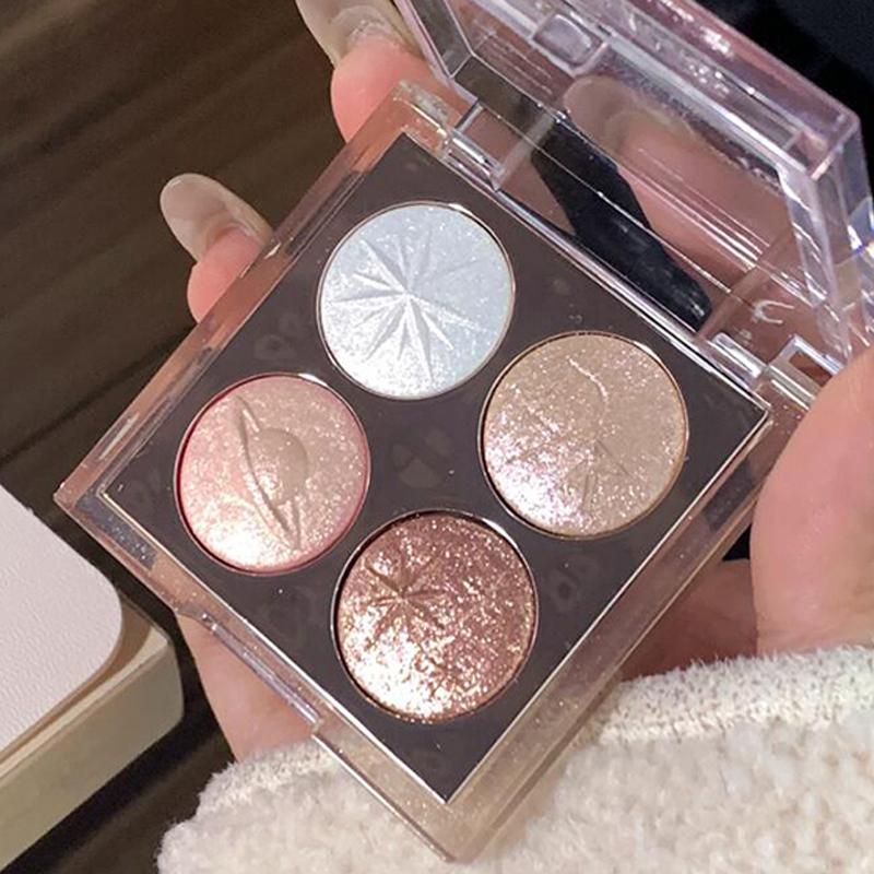 4Color Sparkling Diamond Glitter Eyeshadow Palette Pink Purple Pearlescent Shimmer Eye Shadow Powder Korean Cosmetic Eyes Makeup