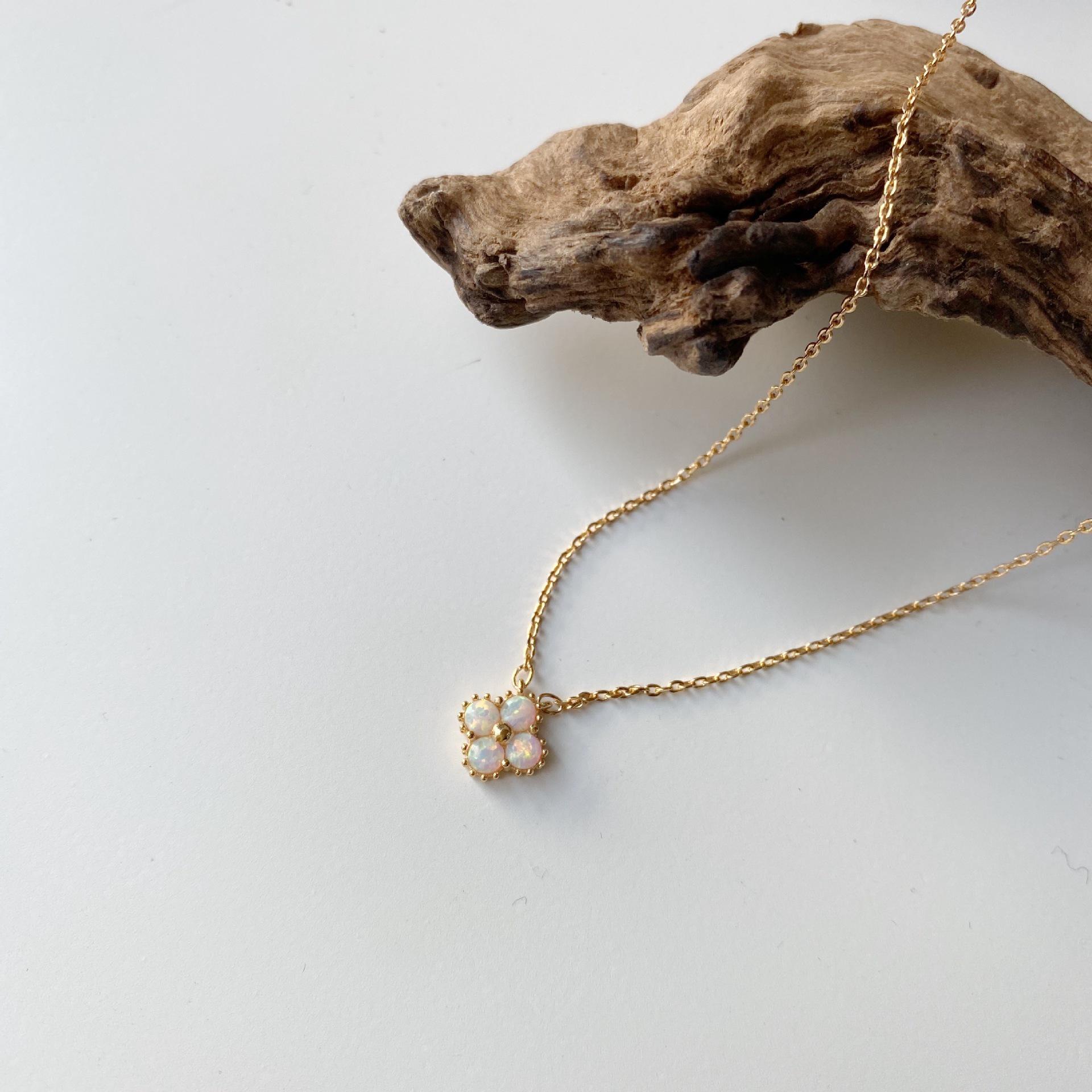 18K Gold-Plated Sterling Silver Opal Pendant Necklace 925 Silver