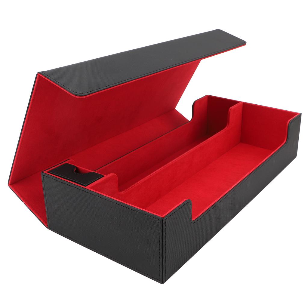 Card Storage Box PU Leather Magnetic Closure Card Deck Case with Drawer for Over 550 Game Cards Black Red