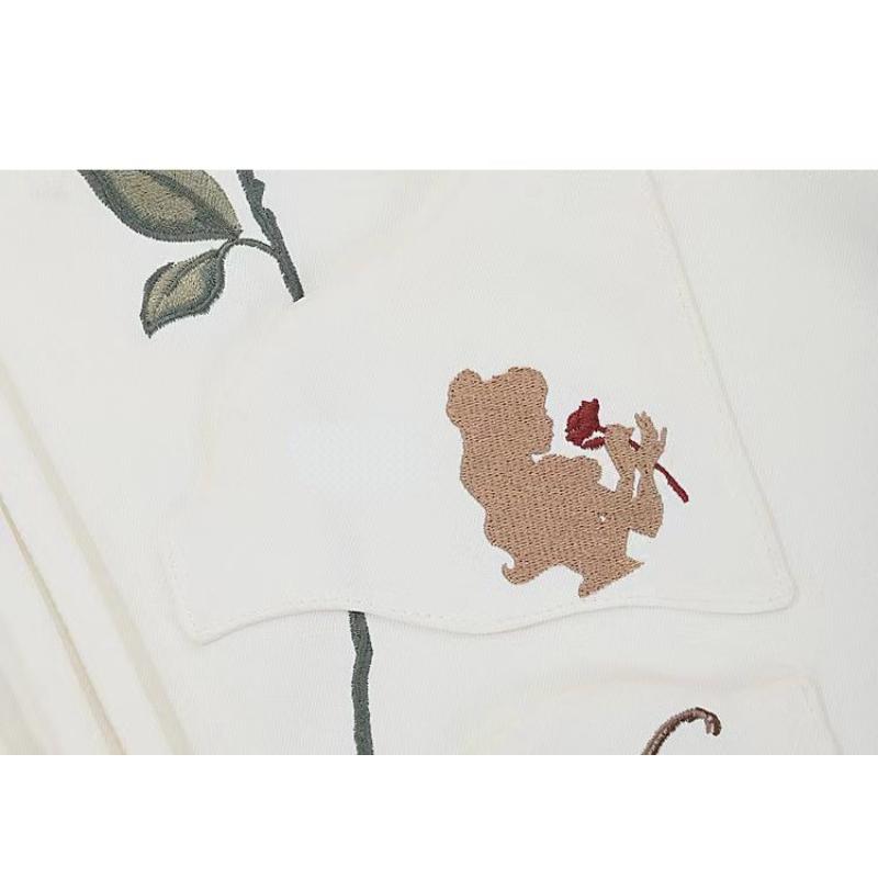 Spring Autumn Chic Long Sleeve Flower Embroidery Blouse Women Top White Shirt Cute Tops Fashion Single Breasted Clothes