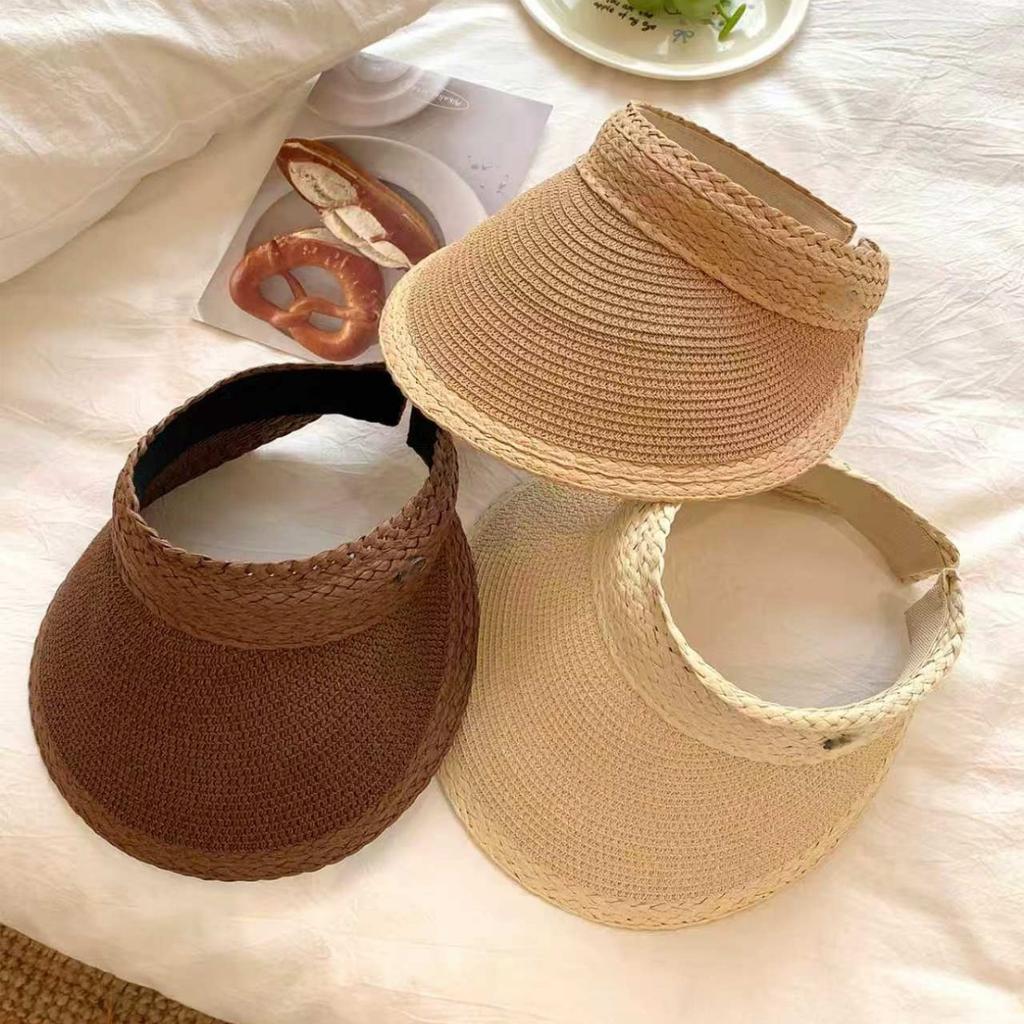 Big eaves sun protection straw empty top hat children summer outdoor travel vacation sun hat versatile face small sun hat