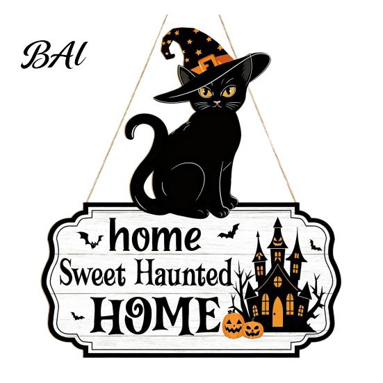 Unique Holiday Gift Ideas Halloween Wooden Welcome Door Sign, Black Cat Ghost Pumpkin Hanging Decor Seasonal House Decorations for Porch, Rustic