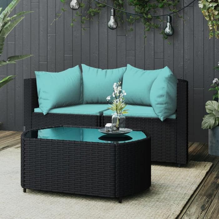 VidaXL Garden Lounge Set 3 Pcs with Cushions Black Wicker, Outdoor Lounge Set, Furniture Set 319807