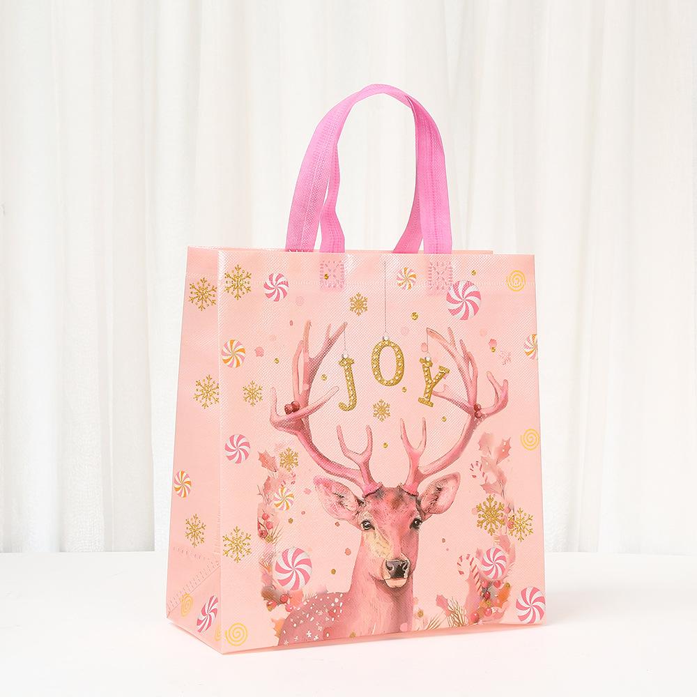 12/30pcs Pink Christmas Tote Bags Reusable Gift Bags for Holiday Parties Markets Classroom Favors