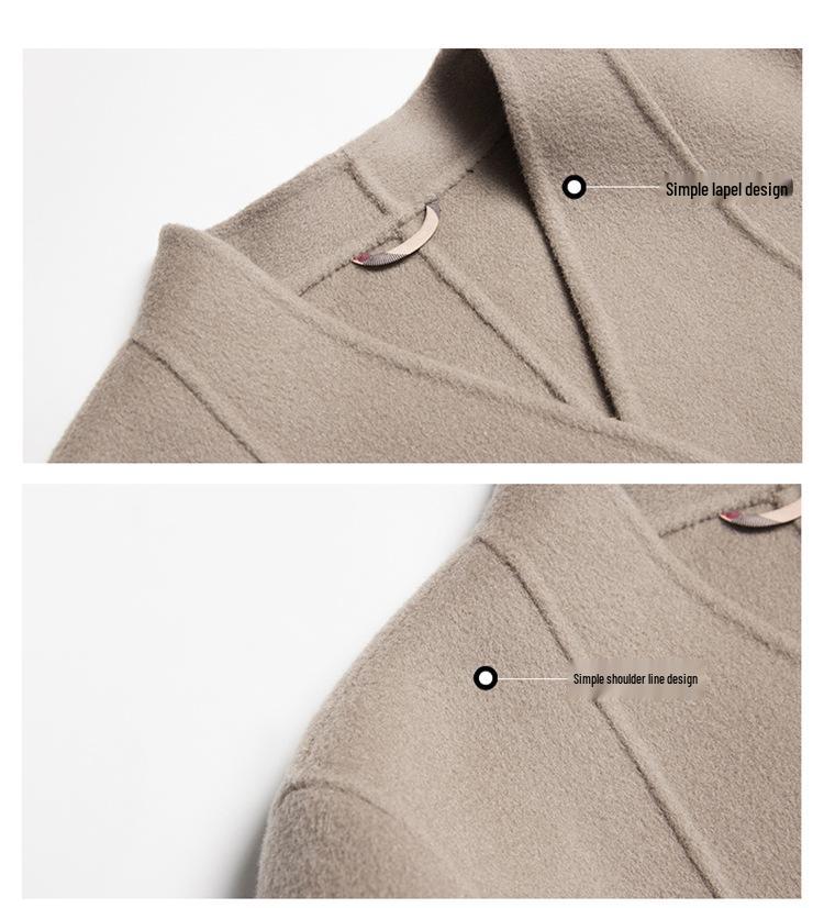 Mom's Embroidered Double-Faced Cashmere V-Neck Short Coat for Middle-Aged and Elderly Women - Autumn/Winter Fashion