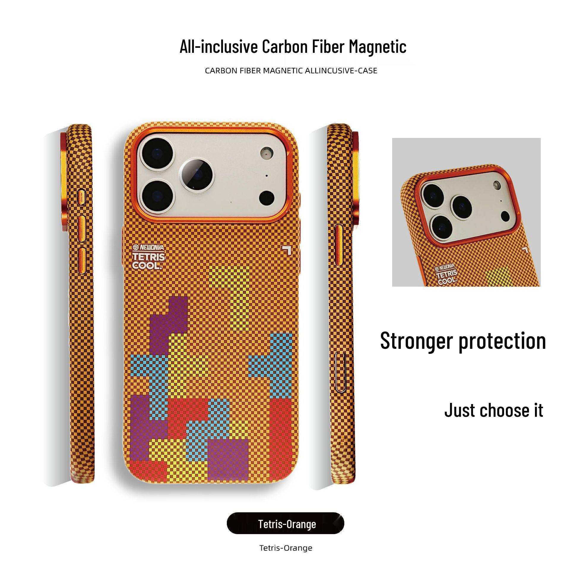 

Magnetic Carbon Fiber Texture Case for iPhone 17 Pro Max & Samsung - Russian Tetris Design iPhone 15 Pro оранжевый