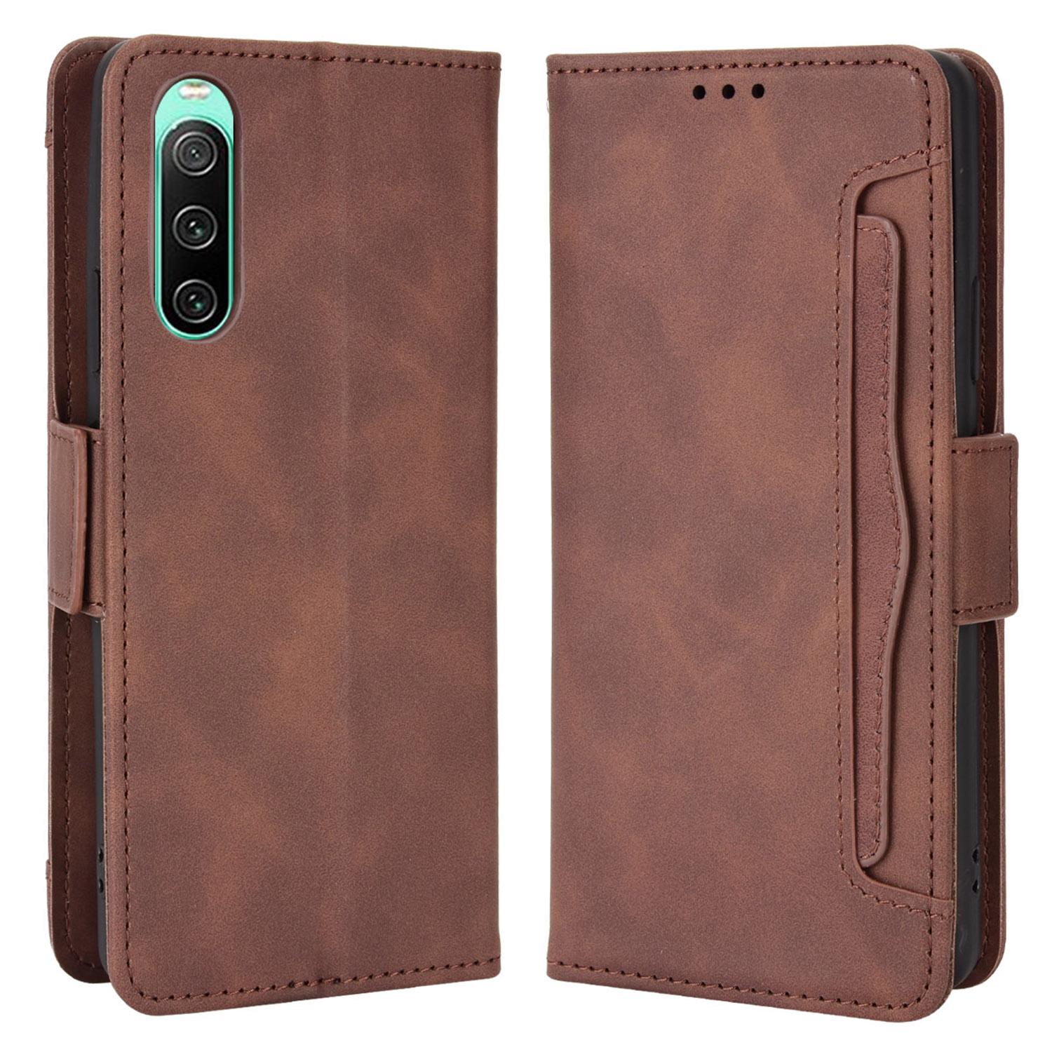 

Multiple Card Slots Leather Case for Sony Xperia 10 V,Wallet Stand Protective Phone Cover Brown