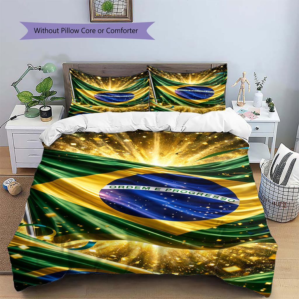 Brazil National Football Team Pattern Bedding,Quilt Set Quilt Cover Pillowcase Home Birthday Gift(1 * duvet cover + 2 * pillowcase, without core)
