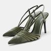 Luxus Design High Heels Damen Mode Spitze Samt Stiletto Absatz Slingback Schuhe Elegant Riemchen Bankett Kleiderschuhe