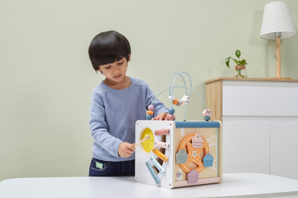 PolarB 8-in-1 Aktivitätsbox, Holzspielzeug mit Xylophon, Formsortierer, TYPR44098