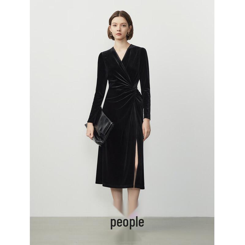 Women's French Style V-Neck Velvet Long Dress