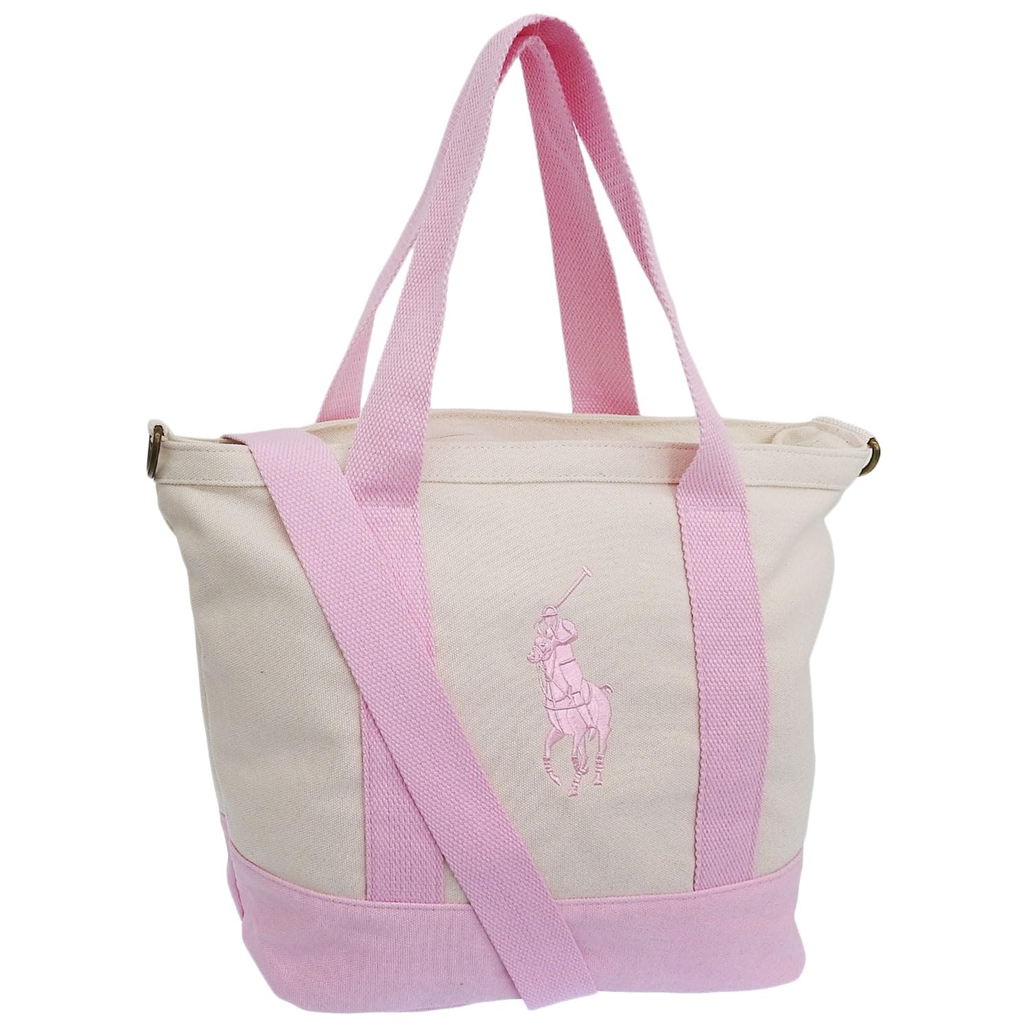 Ralph Lauren Women s 2-Way Tote Bag, Cotton, White Pink, 9AR023W2Q, RALPH LAUREN [Used]