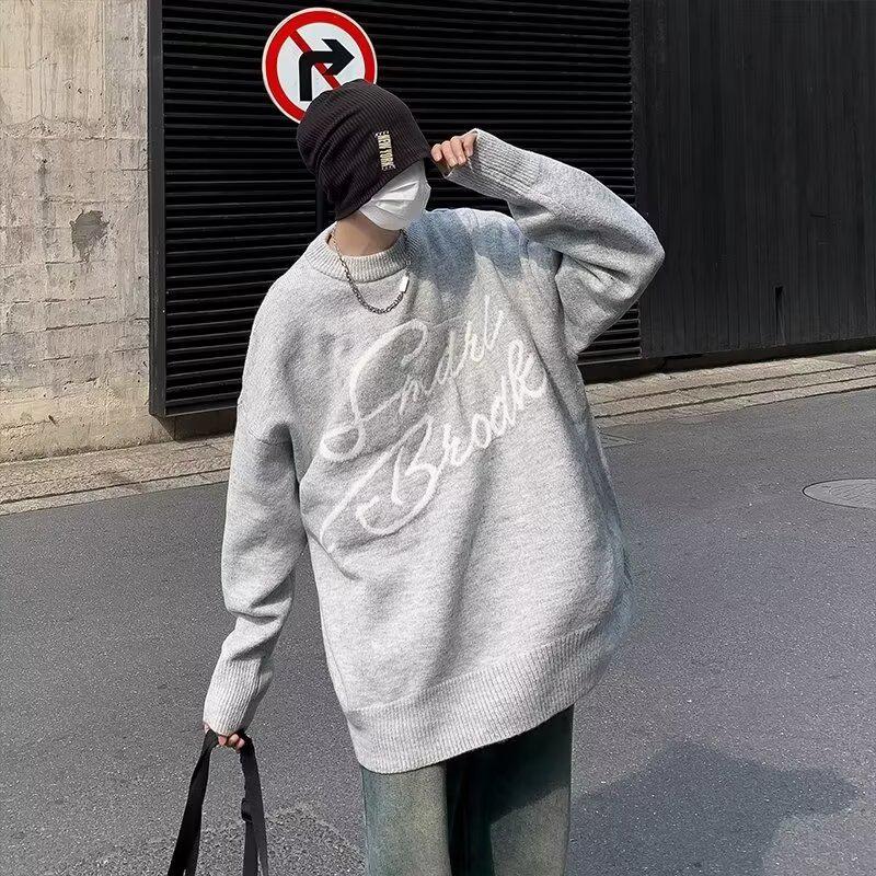 

Мужской модный вязаный свитер с круглым вырезом - Осень/Зима 2024 Свободный крой 2X Large серый