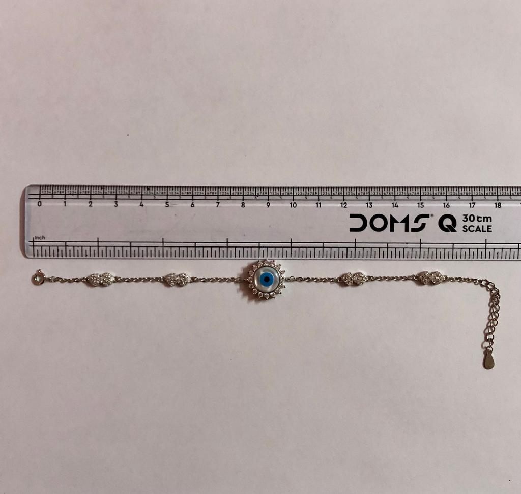 Artisan Crafted 925 Silver Evil Eye Protection Bracelet, Amulet Nazariya, Mother of Pearl Jewelry, Handmade, Handcrafted 7" + 1" Ext, 6.1 Gm