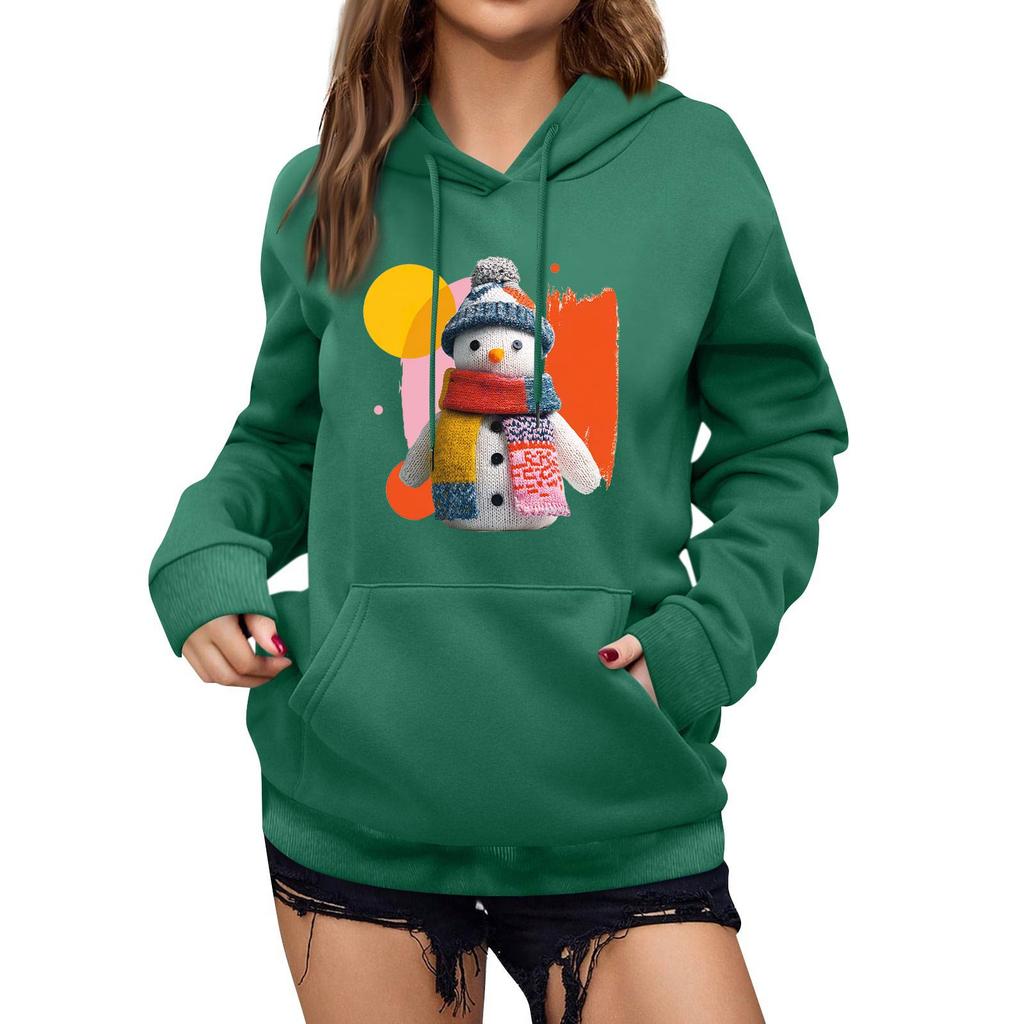 Women's Winter Christmas Printed Pullover Hooded Sweatshirt Fleece Long Sleeve Sweatshirt
