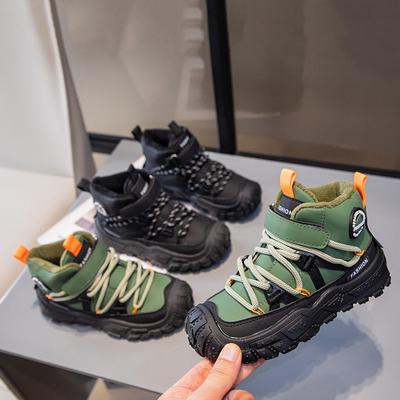 Children's Shoes with Fleece Lining, Mid-Top Sports Shoes, Winter New Style, Girls' Soft Sole, Double Cotton Casual Shoes, Boys' Running Shoes