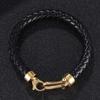 Trendy Men's Jewelry Black Braided Leather Bracelet Gold Color Stainless Steel Horseshoe Lobster Clasp Handmade Bracelets SP0760