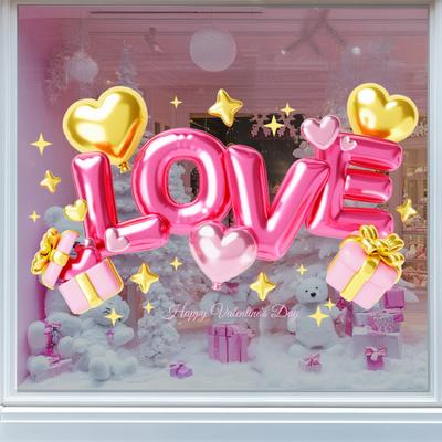 Valentinstag Fenstertattoo Abnehmbar Wasserdicht PVC Rosa Schleife Liebesbrief Herz Statischer Glassticker Hochzeit Feiertagsparty Fensterdekoration Aufkleber