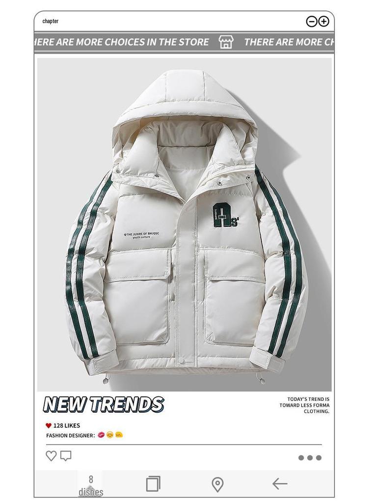 2024 Men's Loose Fit Hooded Down Jacket - Trendy, Casual, Versatile, and Thick, with White Duck Down.